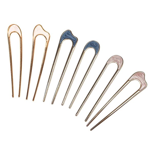 6 Pcs Metal U Shaped Hairpins Simple Hair Sticks Vintage French Hair Pin Chignon Hair Grips Clips 2 Prong Bun Hair Accessories for Women Girls
