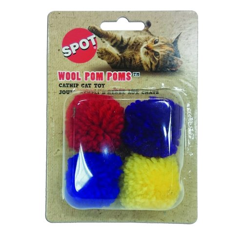 SPOT Ethical Wool Pom Poms with Catnip Cat Toy, 4-Pack