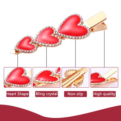 Valentine's Day Hair Clips Glitter Heart Shape Alligator Metal Clip Sparkle Rhinestone Enamel Love Heart Hairpins Sweet Triple Heart Hair Barrettes for Women Girls Styling Hair Accessory