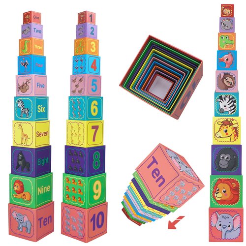 COGO MAN Nesting and Stacking Blocks Stacking Toys for Toddlers Plus Animal Puzzle Toys Set Number Blocks Counting Learning & Educational Toys Education Supplies Montessori Toys