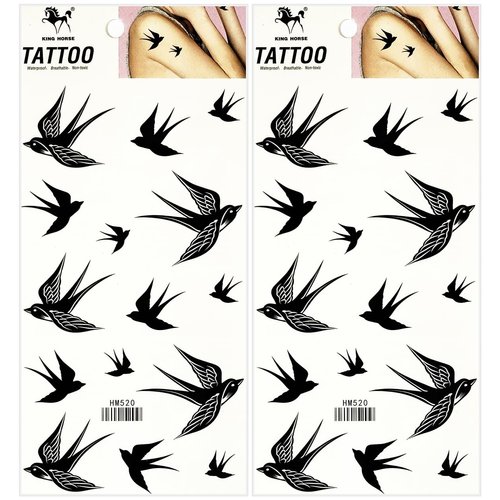 Black Swallow Dove Bird Temporary Tattoo Sticker Decal Festival Body Paint Waterproof Arm Leg Chest Shoulder Fake Tattoos Men Women (Pack 2 PCS.)