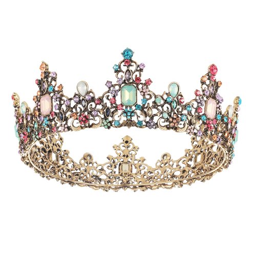 SNOWH Baroque Queen Crowns and Tiaras, Crystal Wedding Crown for Women, Vintage Birthday Tiara, Halloween Costume Party Hair Accessories with Gemstones