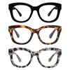AMOMOMA 3 Pack Retro Oversized Reading Glasses for Women Blue Light Blocking Computer Readers Spring hinge AM6003 with Black+Brown+Grey Tortoise Frame 1.50 x