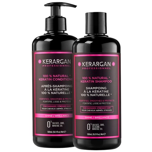 Kerargan - Ultra Repairing Keratin Shampoo & Conditioner Duo for Damaged and Stressed Hair - Strengthens, Smoothens & Protects - Sulfate-Free, Non-GMO, Silicone-Free - 2x16.9 Fl oz