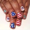24PCS Short Square Press On Nails, Independence Day Fake Nails, 4th of July Press on False Nails with Star Stripe Design July Fourth Blue White Silver Glitter Full Cover Glue on Nails for Women Girls