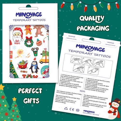 Holiday Temporary Tattoos for Kids Girls Boy Adults, American Holiday Tattoos Stickers, Holiday Party Favors Gifts, Holiday Stocking Stuffers for Kids, Holiday Goodie Bag Stuffers (CHRISTMAS 2)