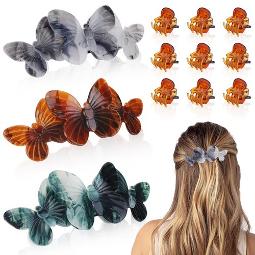 MOAMUN Hair Barrettes for Women, 3PCS Tortoise Shell Hair Barrettes，French Hair Clips, Retro Classic Snap Barrettes Hair Accessories with 9PCS Small Hair Claw Clips