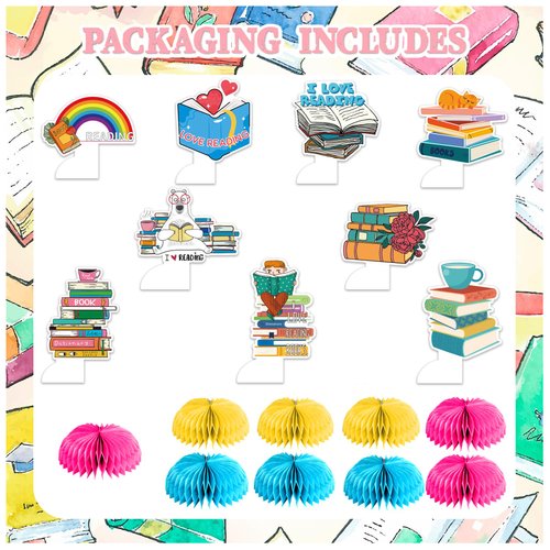 9 PCS Book Honeycomb Centerpieces Table Decorations Books Table Centerpieces for Books Party Supplies Reading Birthday Party Decorations Library Decorations