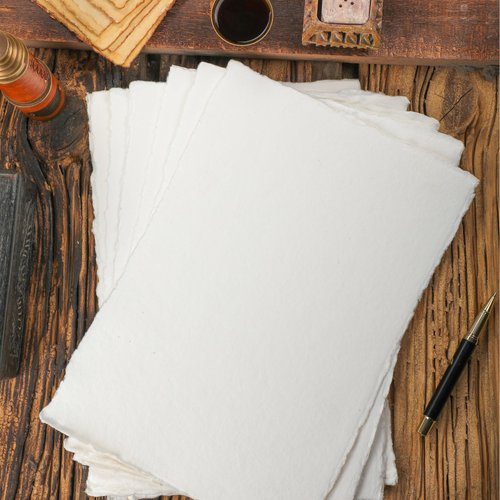 FAUSTA White Cotton Handmade Smooth Paper 25 Sheets (400 GSM) (6 X 4 in), Cold-Pressed Deckle Paper for Sketching, Drawing, Notes, DIY Arts & Crafts, Watercolor/Mixed Media Paper