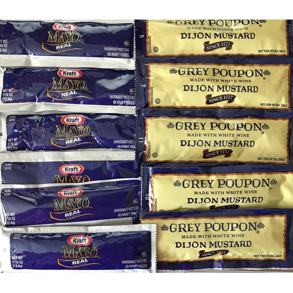 Grey Poupon Dijon Mustard and Kraft Mayonnaise / 25 each Mayo and Mustard Combination Pack / Total 50 Packets