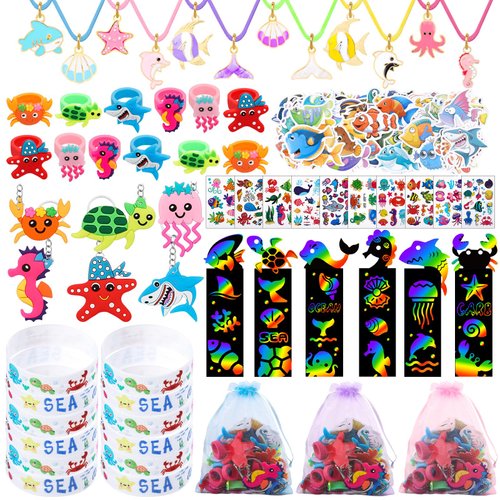 184Pcs Under the Sea Party Favors for Kids, Ocean Sea Animals Themed Party Supplies for Boys Girls, Cute Sea Animal Party Favors for Birthday Party Supplies School Rewards Prize for Kids