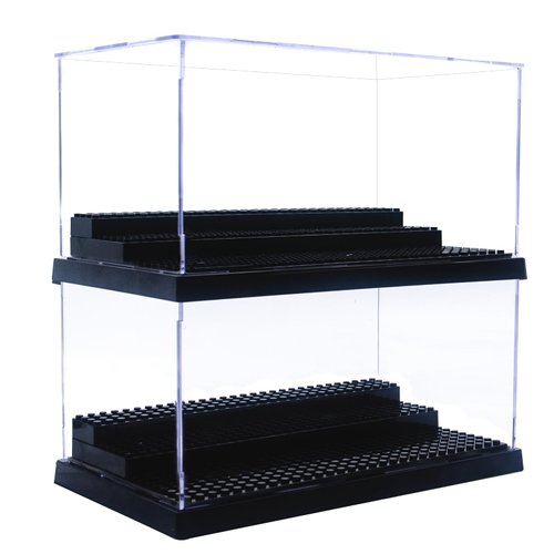 WMM Minifigure Display Case for Action Figures Blocks, Dustproof Acrylic Display Box Storage with 3 Movable Steps for Collection Models Minifigures, Bricks Blocks Toys