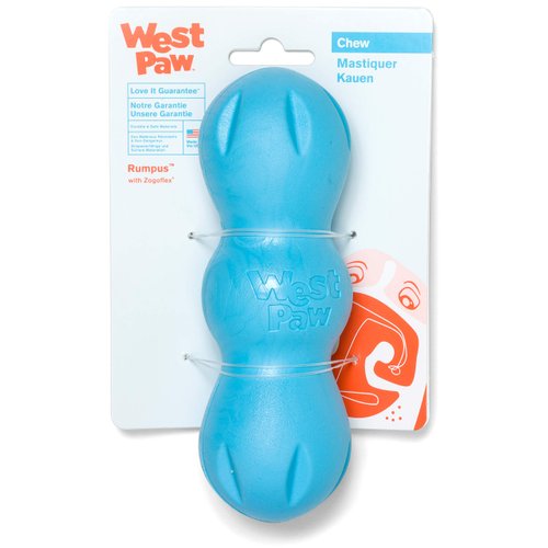 WEST PAW Zogoflex Rumpus Dog Chew Toy – Floatable Toy for Dogs, Aggressive Chewers – Puppy Chewing Toys for Catch, Fetch – Recyclable, Dishwasher-Safe, Medium 6.25", Aqua Blue