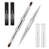 2pcs Hard Gel Nail Brush, French Manicure Brush French Tip Nail Gel Liner Brush, Builder Gel Brushes for Design Nails Dual-Ended Nail Design Brushes Rhinestone Handle Nail Brush Professional Nail Art