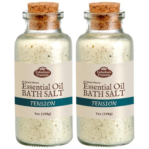 Fabulous Frannie Aromatherapy Tension Essential Oil Mineral Bath Salt Lavender, Peppermint, Rosemary and Grapefruit Pure Essential Oils 7oz (Pack of 2)