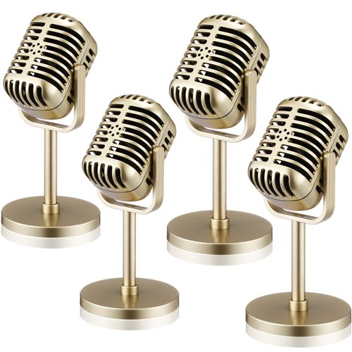 Zubebe 4 Pcs Microphone Props Retro Vintage Plastic Microphone Fake Microphone Pretend Mic Center...