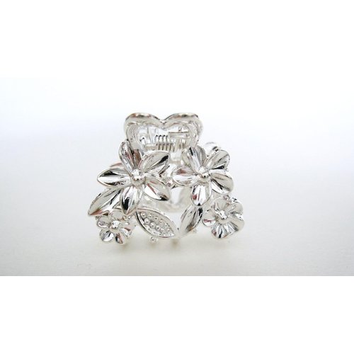 Generic Small mini light silver metal flower and leaf hair claw clip