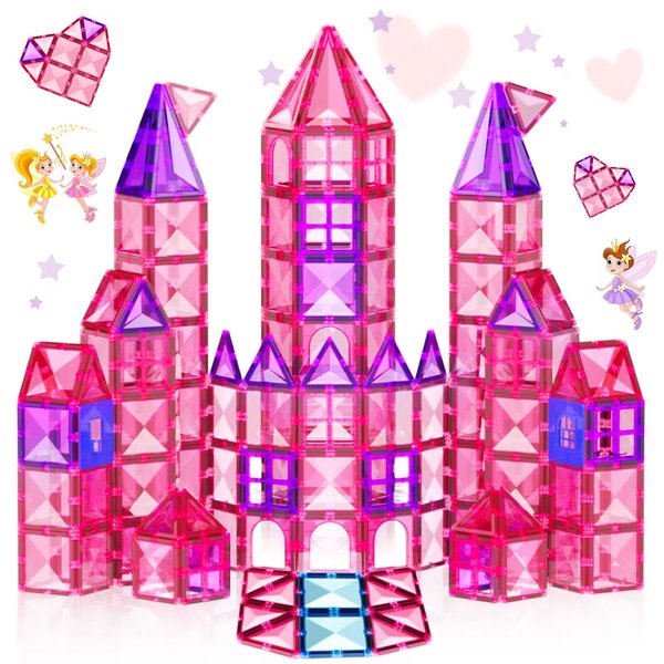 Magnetic Tiles for Toddlers 3 4 5 6 7 8 Years 3D Diamond Princess Castle Building Toys Magnetic Building Blocks for Kids Construction Toys for 3+ Years Old Boys Girls Christmas Birthday Gifts