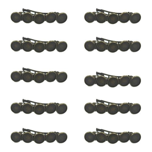 10 Pieces Metal Hair Clips with Blank Round Tray Base Fits 12mm Round Hair Clip Cabochon Settings Hair Barrettes with Blank Hairgrip Base Trays for DIY Hair Accessories Making, Antique Bronze