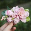 Fangsen Silver Boho Pink Rose Bud Floral Hair Comb Wedding Hair Accessories Floral Hair Piece Bridesmaid Hair Barrette Prom Flower Girl