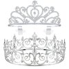 King Crown 2 Pcs Royal King Crown Metal Crystal Tiara Crown for Men Women Bridegroom Bride Princess for Wedding Halloween (Heart Style)