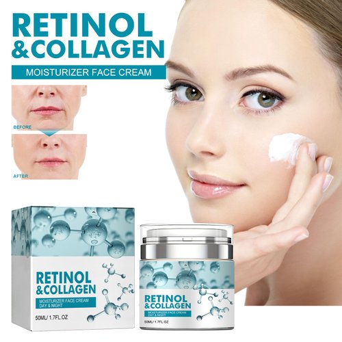 Retinol Collagen Face Cream, Facial Moisturizer with Collagen and Hyaluronic Acid, Anti Aging Cream for Lifting Skin, Day & Night Face Cream Diminishes Wrinkles, Fine Lines, and Dryness