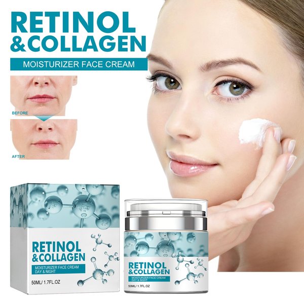 Retinol Collagen Face Cream, Facial Moisturizer with Collagen and Hyaluronic Acid, Anti Aging Cream for Lifting Skin, Day & Night Face Cream Diminishes Wrinkles, Fine Lines, and Dryness