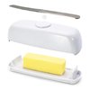 Butter Hub Butter Dish with Lid and Knife, Magnetic Butter Keeper, Easy Scoop, No Mess Lid, Plastic, Dishwasher Safe (White)
