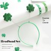 JONKY 3Pcs St Patricks Day Headband Clover Bracelet Set Green Headbands with Shamrocks Irish Clover Hair Band Saint Patrick's Hair Accessory for Women and Girls