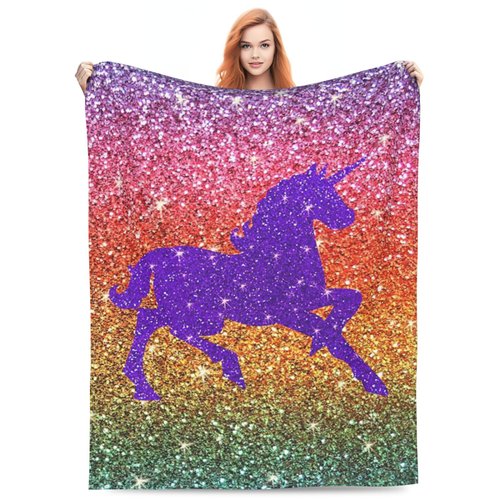 BLUBLU Rainbow Glitter Purple Sparkles Unicorn Flannel Fleece Bed Blanket Throw Blanket Lightweight Cozy Plush Blanket for Bedroom Living Rooms Sofa Couch 50"x40"