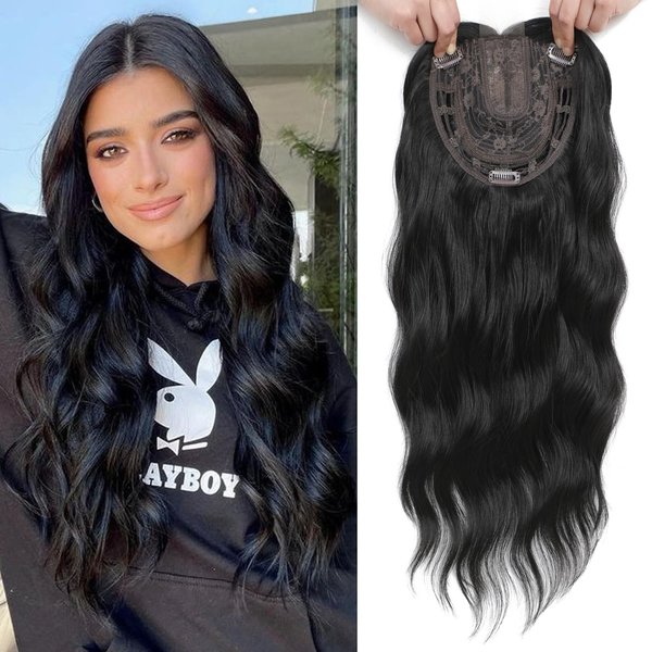 gulagula Hair Toppers for Women 20" Wavy Hair Topper 7"x7" Base Hair Toppers for Women with Thinning Hair Synthetic Hair Pieces Wavy Clip in Hair Extensions