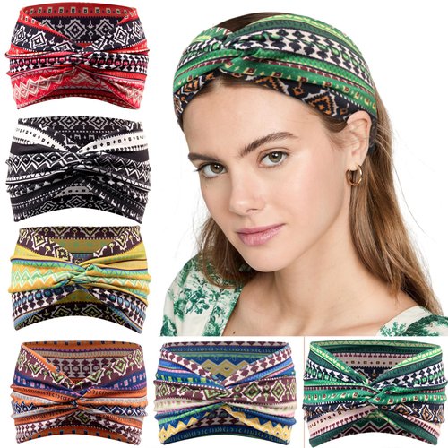 Carede Wide Headbands for Women No Slip Boho Head Bands Soft Turban Twist knot Headband Yoga Workout Head Wraps for Women, Pack of 6