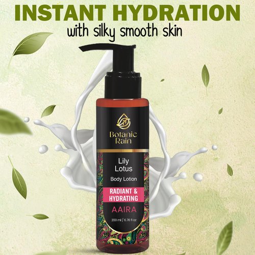Botanic Rain Organic Body Lotion With Lily & Lotus - Body Lotion For Crepey Skin, Body Lotion For Women, Natural, Vegan and Ayurveda Products - 6.76 fl oz