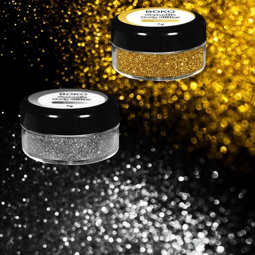 Boko Sparkle Glitter Powder 14g Cosmetic Glitter Carnaval Body Makeup for Glitter Eyeshadow Lip Face Paint Nail Art Christmas Concert Party Rave Accessories - Silver and Gold