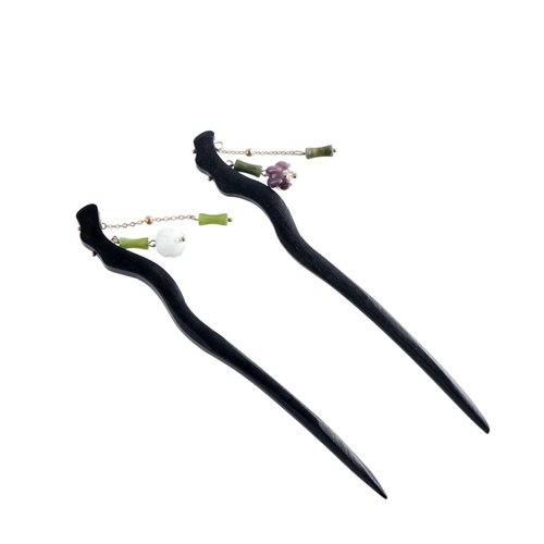 Pokinge 2Pcs Wooden Tassel Hair Sticks Retro Sandalwood Hair Sticks Ancient Hanfu Hair Sticks Chinese Hairpin With Jade Tassels Women Headdress