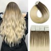 Tape in Hair Extensions Human Hair Ash Brown Fading to Platinum Blonde 100% Real Hair Tape in Extensions 20pieces 50g Natural Hair Extensions for Women (8t60 16in)