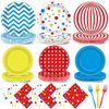 Justforjoyful 96Pcs Carnival Party Supplies Circus Theme Plates Napkins Tableware Set Red Blue Carnival Party Decorations Dinnerware for Kids Birthday Baby Shower Circus Party Favors Serves 24 Guests
