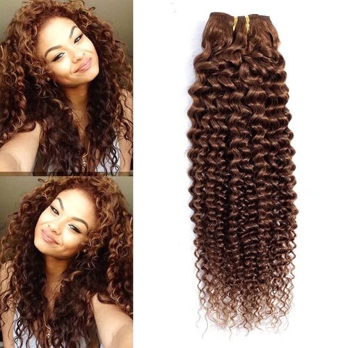 1 Piece 16 Inch Brazilian Curly Hair Bundles Color 4 Light Brown Curly Human Hair Bundles 100% Unprocessed Kinky Curly Virgin Human Hair Extensions Weft