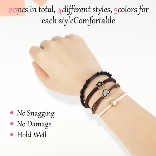 Giantree 20 Pcs Boho Hair Ties for Women, Elastic Hair Tie Bracelets for Women, Neutral Colors Hair Ties No Damage Boho Hair Accessories for Women with Thick and Thin Hair Multicolor