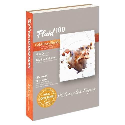 Speedball Art Products, 811202, Fluid 100 100% Cotton Artist Watercolor Paper, 4 x 6 inch Block, 140 lb Cold Press