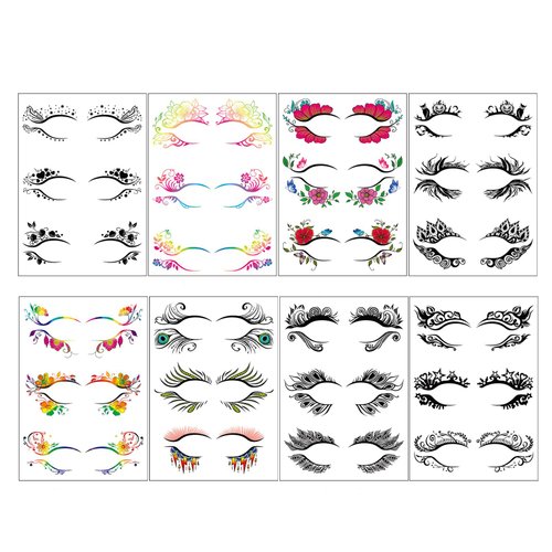 mdgfge 24 Pairs Halloween Eye Shadow Temporary Tattoo Sticker, Colorful Eyeliner Stickers Makeup Transfer Eyeshadow Stickers Waterproof Fake Tattoos for Women Halloween Holiday Party Face Decorations