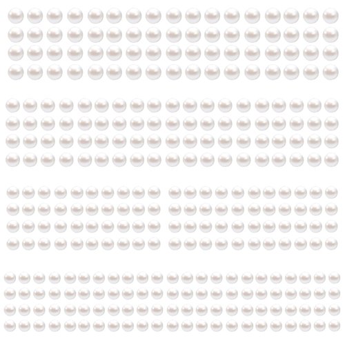 LOMIMOS 3090 Pcs Pearl Stickers,4 Size Self Adhesive Beige Flat Faux Back Pearl Embellishment Stickers Sheet for Face Beauty Makeup Hair Nail Phone DIY Craft Decor, 3/4/5/6mm
