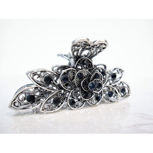 Generic Silver metal flower blue crystal hair claw clip bridal clip medium/fine hair