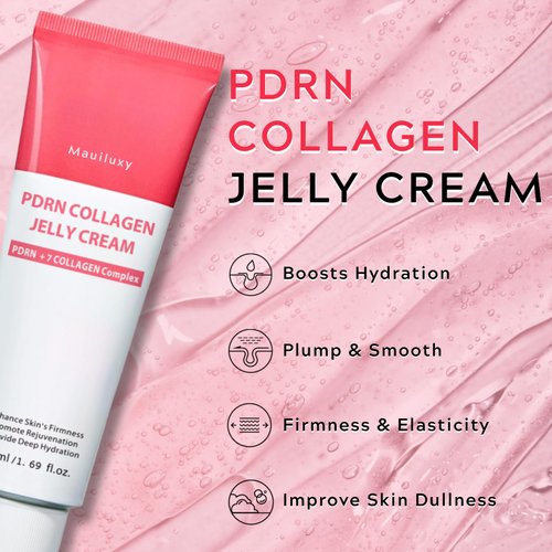 Salmon DNA PDRN Collagen Jelly Cream - PDRN Face Moisturizer for Glass-Skin, Lightweight, Hydrating & Firming | Hyaluronic Acid for Sensitive Skin Barrier Strengthening | Korean Skin Care 50 ml