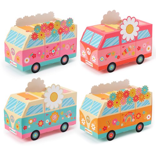 ANGOLIO 12Pcs Groovy Party Favor Boxes Groovy Hippie Peace Bus Centerpiece Birthday Party Decorations Peace Signs Daisies Rainbows For Baby Girls Kids Boho Hippie Birthday Party Supplies