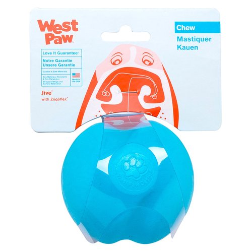 WEST PAW Zogoflex Jive Ball Dog Chew Toy – Bouncing Toys for Dogs, Fetch, Catch, Chewing, Play – Floatable, Recyclable Balls – Latex-Free, Non-Toxic, Dishwasher Safe Dog Toy, Small 2.5", Aqua Blue