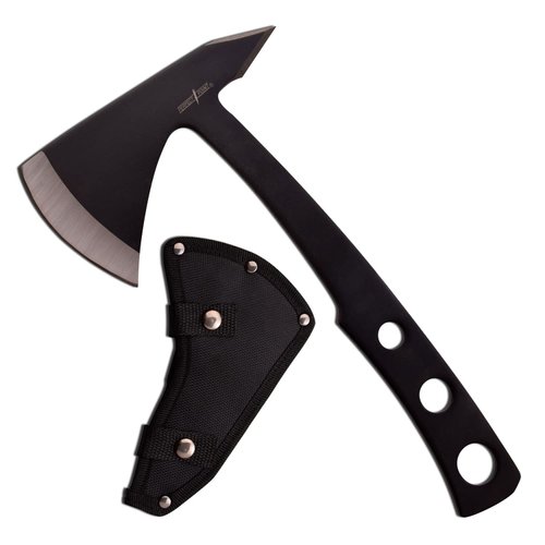 Perfect Point Throwing Axe – Black/Satin Finish Stainless Steel Blades and Black Stainless Steel Handle, Includes Nylon Sheath, Full Tang Construction, Well Balanced, Throwing Sport Axes – PP-107B