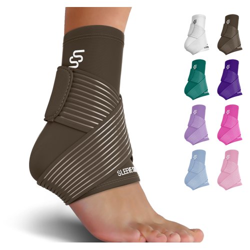 Sleeve Stars Ankle Brace for Sprained Ankle, Plantar Fasciitis Relief Ankle Support for Women, Ankle Compression Sleeve w/ Strap (Pair/Dark Brown)