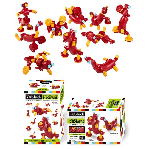 Tublock Dinosaurs Starter Set (26 Pieces) | Creative and Educational Brick Building Toys for Girls and Boys | Dinosaurs Building Bricks Set | Innovative Curved Bricks for Building with Movable Pieces