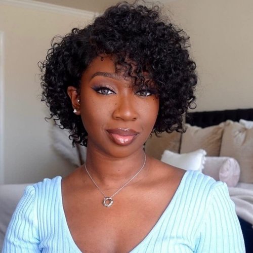Hanne Fashion Short Curly Human Hair Wig Kinky Curly Bob Wigs Side Part Brazilian Virgin Hair Pix...